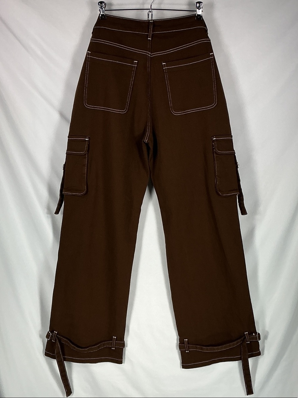 Hot Topic Brown Contrast Stitch Strap Carpenter Cargo Pants Goth Mall Goth L NWT - Picture 3 of 11